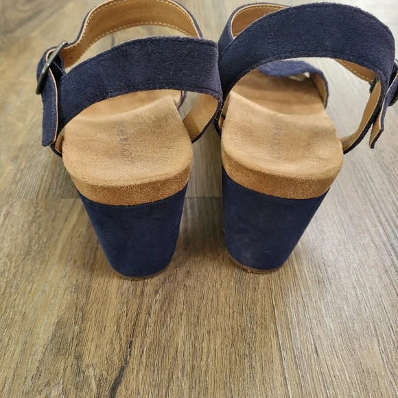 Lucky Brand Kennette Blue Suede Wedge Heels Sandals Size 9W Wide Ankle Strap - Picture 5 of 10